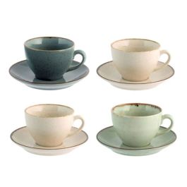H&H Lifestile Pearl Set Tazze da Tè in porcellana colorate con piattino - confezione da 4 pezzi