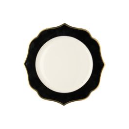 LE COQ Ionica Piatto fondo color nero con filo oro al bordo e filo Marly D. 22 cm - Confezione 6 pezzi