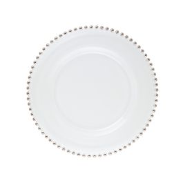 LE COQ Helios Piatto pane in vetro con perle color platino cm 15,5 - Confezione da 6 pezzi