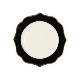 LE COQ Ionica Piatto piano color nero con filo oro al bordo e filo Marly D. 26,5 cm - Confezione 6 pezzi