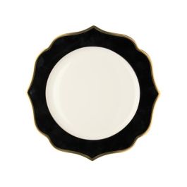 LE COQ Ionica Piatto rotondo color nero con filo oro al bordo e filo Marly D. 30,5 cm - Confezione 4 pezzi